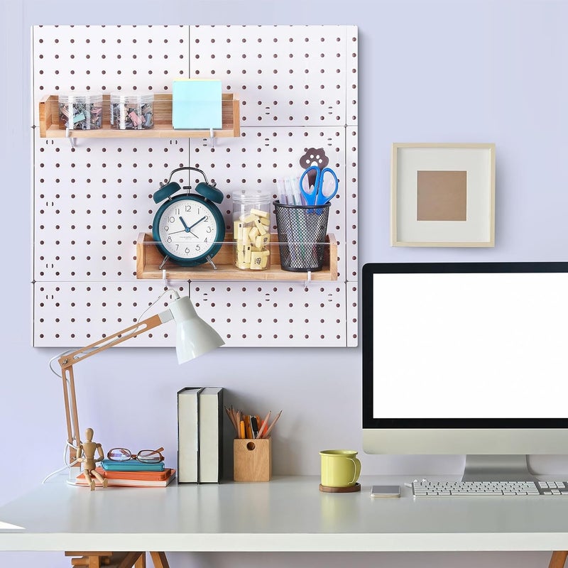 Marsui 2 Pcs Pegboard Shelf Wood with Acrylic 12.2 x 3.94 Inch Display Shelves Brackets with Metal Hooks Heavy Duty Pegboard Accessories for Storage and Organization(Wood) - Image 2